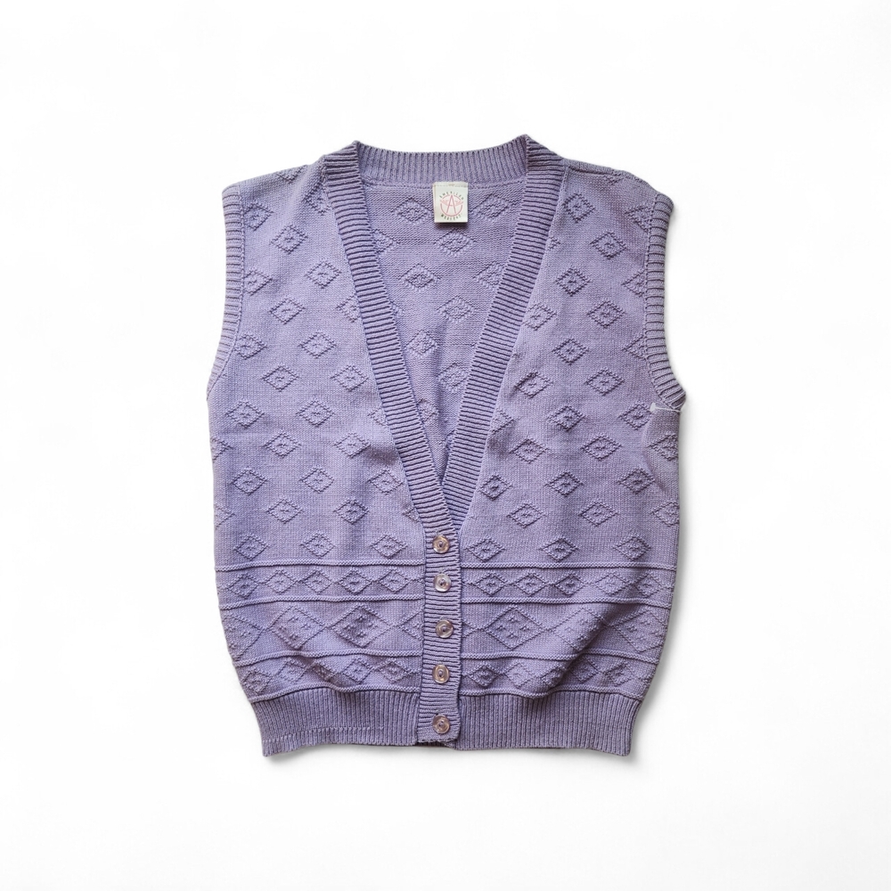 90s Vintage Purple Knit Button-Up Vest 100% Cotton